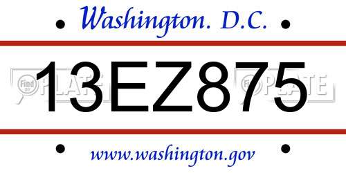 13EZ875 District Of Columbia License Plate