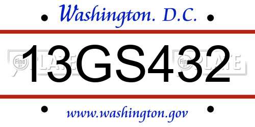 13GS432 District Of Columbia License Plate