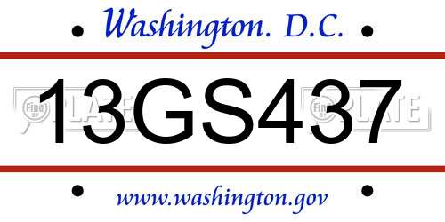 13GS437 District Of Columbia License Plate