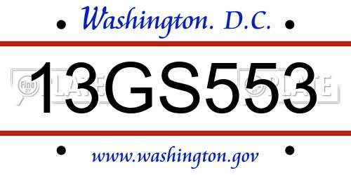 13GS553 District Of Columbia License Plate