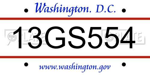 13GS554 District Of Columbia License Plate