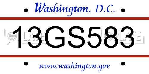 13GS583 District Of Columbia License Plate