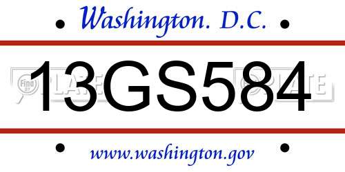 13GS584 District Of Columbia License Plate