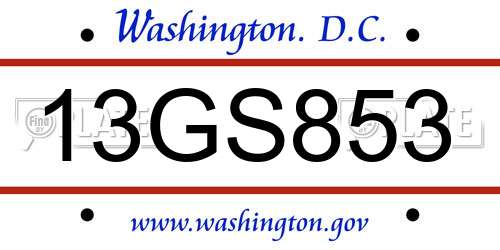 13GS853 District Of Columbia License Plate