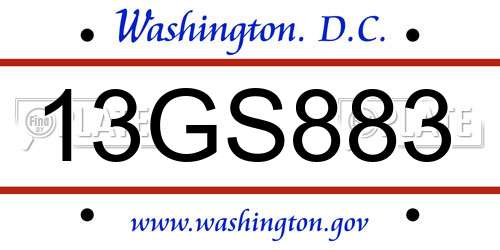 13GS883 District Of Columbia License Plate
