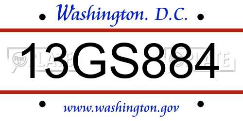 13GS884 District Of Columbia License Plate