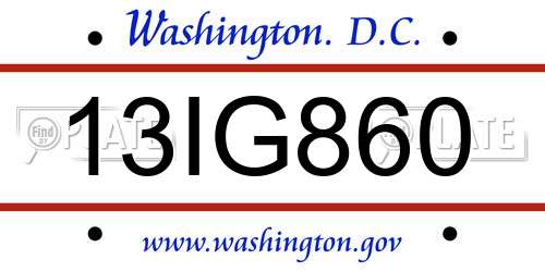 13IG860 District Of Columbia License Plate