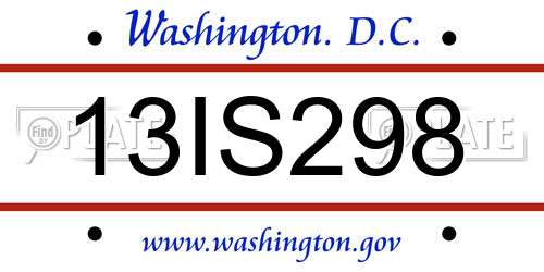 13IS298 District Of Columbia License Plate