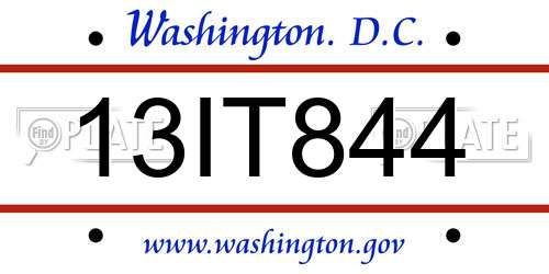 13IT844 District Of Columbia License Plate