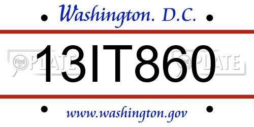 13IT860 District Of Columbia License Plate