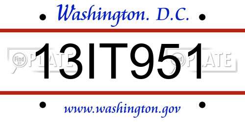 13IT951 District Of Columbia License Plate
