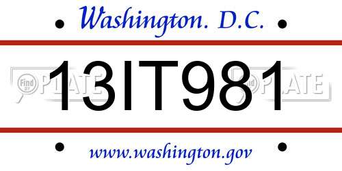 13IT981 District Of Columbia License Plate
