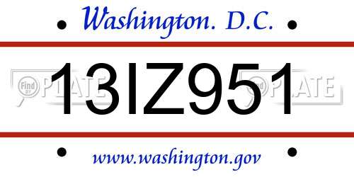 13IZ951 District Of Columbia License Plate