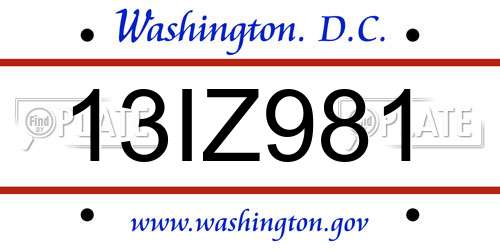 13IZ981 District Of Columbia License Plate
