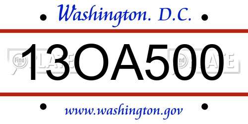 13OA500 District Of Columbia License Plate