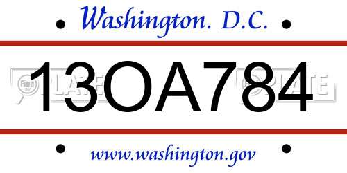 13OA784 District Of Columbia License Plate