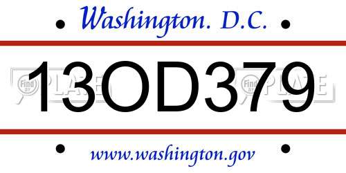 13OD379 District Of Columbia License Plate