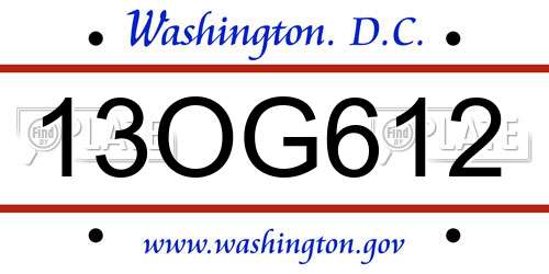 13OG612 District Of Columbia License Plate
