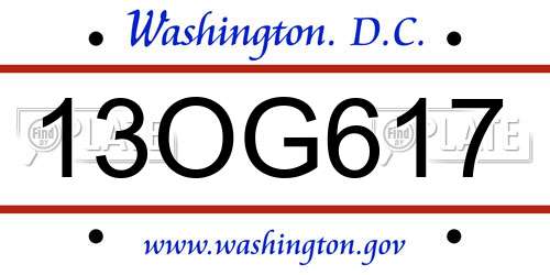 13OG617 District Of Columbia License Plate