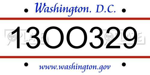13OO329 District Of Columbia License Plate