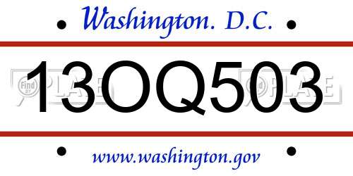 13OQ503 District Of Columbia License Plate