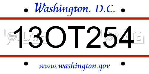 13OT254 District Of Columbia License Plate