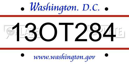 13OT284 District Of Columbia License Plate