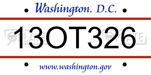 13OT326 District Of Columbia License Plate