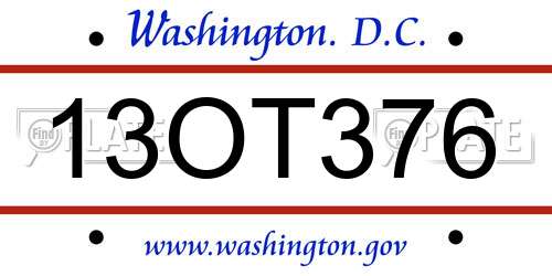 13OT376 District Of Columbia License Plate