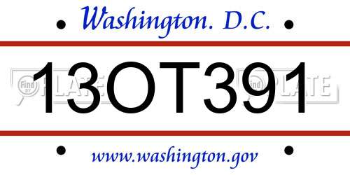 13OT391 District Of Columbia License Plate
