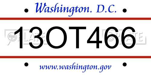 13OT466 District Of Columbia License Plate