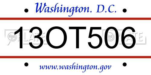 13OT506 District Of Columbia License Plate