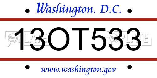 13OT533 District Of Columbia License Plate