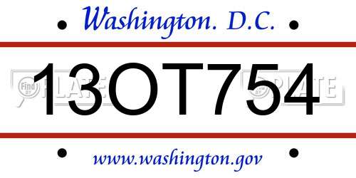 13OT754 District Of Columbia License Plate