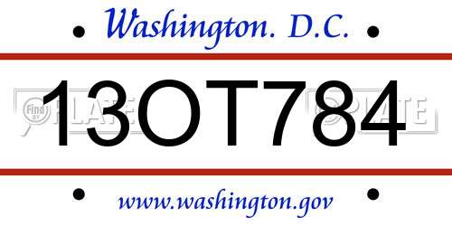 13OT784 District Of Columbia License Plate
