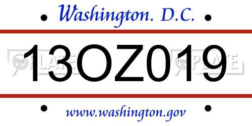 13OZ019 District Of Columbia License Plate