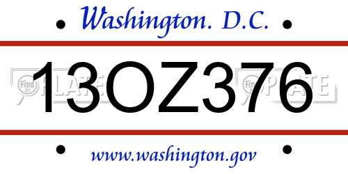 13OZ376 District Of Columbia License Plate