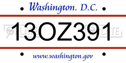 13OZ391 District Of Columbia License Plate