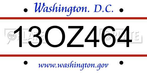 13OZ464 District Of Columbia License Plate