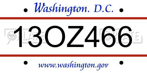 13OZ466 District Of Columbia License Plate