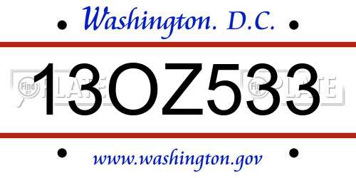 13OZ533 District Of Columbia License Plate