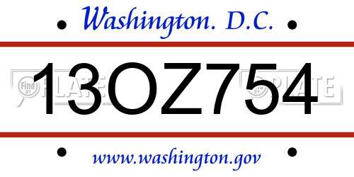 13OZ754 District Of Columbia License Plate