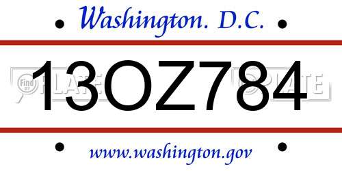 13OZ784 District Of Columbia License Plate