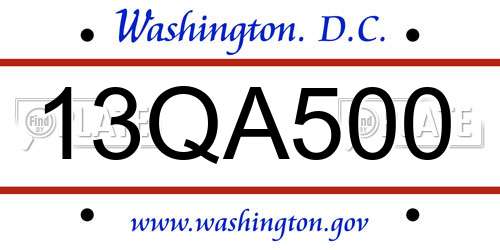 13QA500 District Of Columbia License Plate