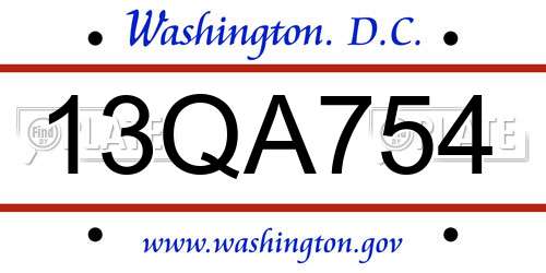13QA754 District Of Columbia License Plate