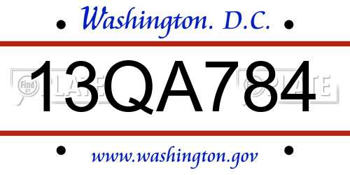 13QA784 District Of Columbia License Plate