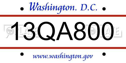 13QA800 District Of Columbia License Plate