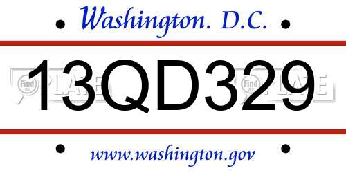 13QD329 District Of Columbia License Plate