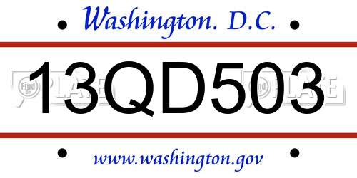 13QD503 District Of Columbia License Plate