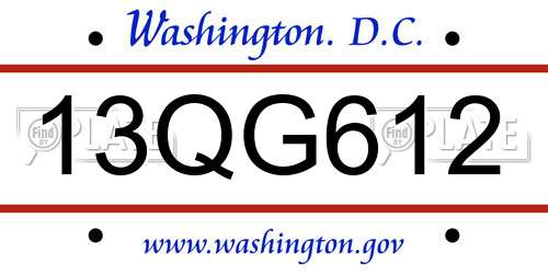 13QG612 District Of Columbia License Plate